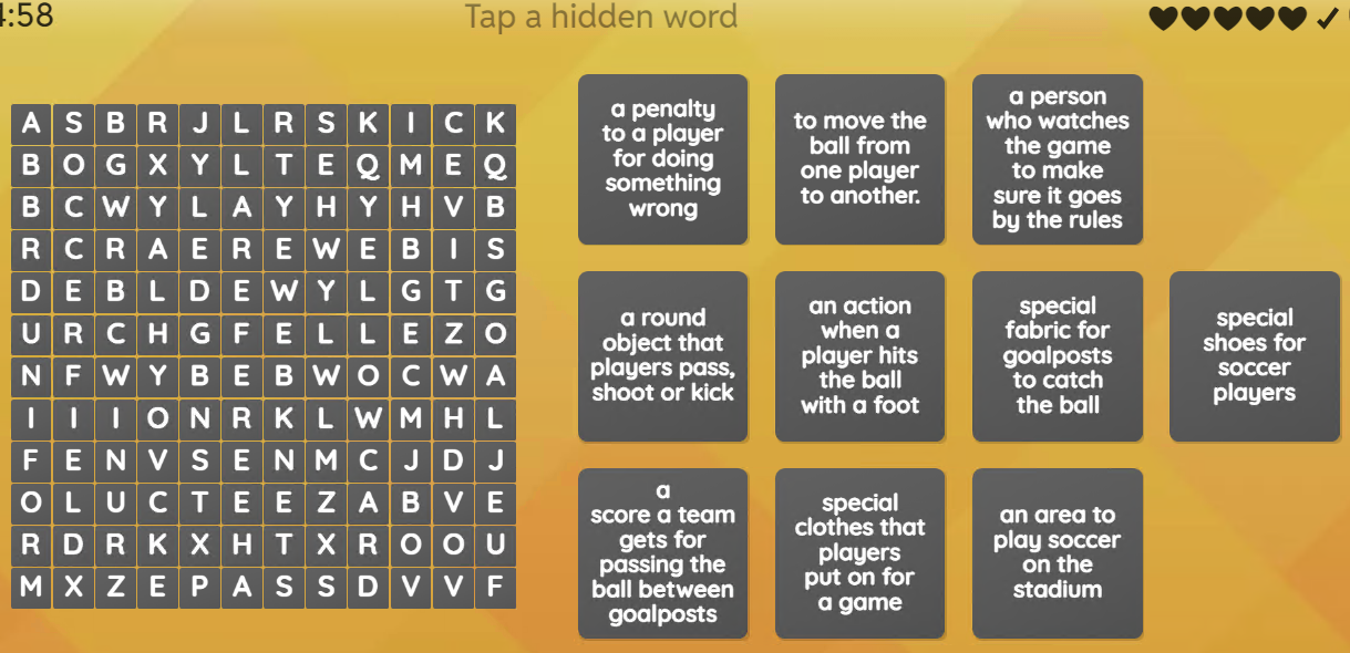 Soccer Word Search Game